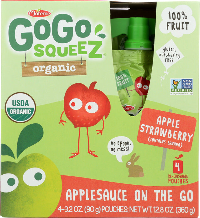 Gogo Squeez: Organic Apple Strawberry Fruit On The Go Pouch 4pk, 12.8 Oz