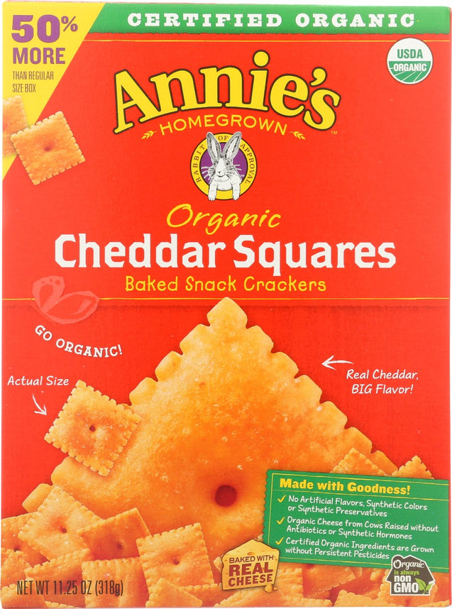 Annies Homegrown: Organic Cheddar Squares Baked Snack Crackers, 11.25 Oz