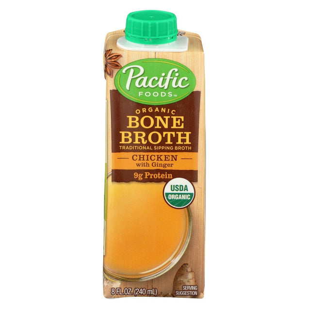 Pacific Natural Foods Bone Broth - Chicken With Ginger - Case Of 12 - 8 Fl Oz. - RubertOrganics