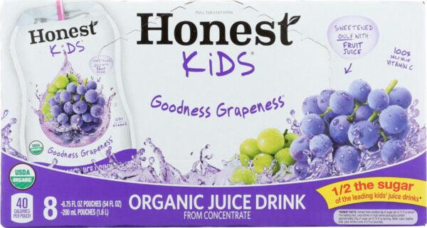 HONEST: KIDS ORGANIC JUICE DRINK GOODNESS GRAPENESS, GLUTEN FREE, NON GMO, 8 COUNT, 54 OZ - RubertOrganics