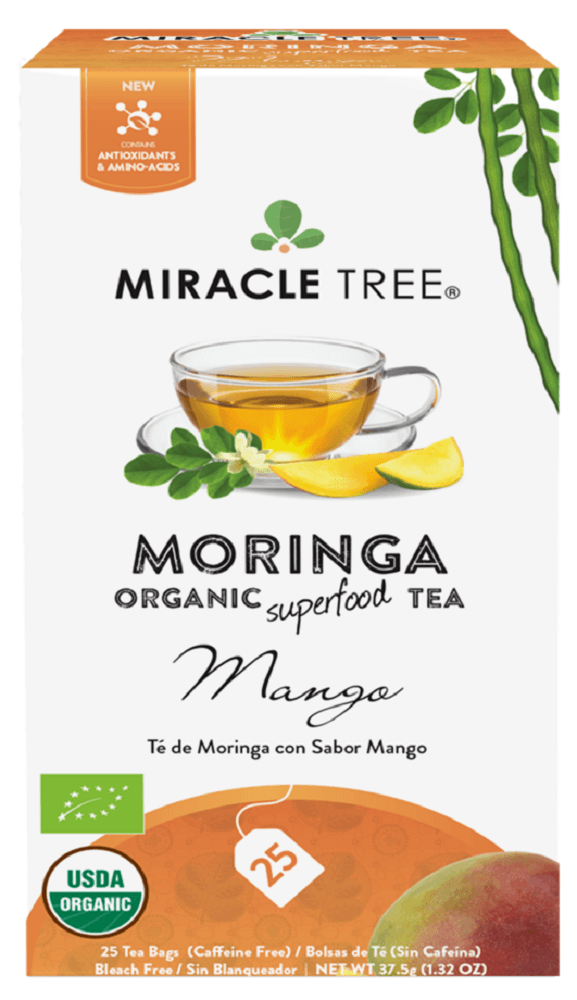 MIRACLE TREE: ORGANIC MORINGA SUPERFOOD MANGO TEA, 25 BG - RubertOrganics