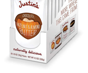 Justin's Nut Butter Squeeze Pack - Hazelnut Butter - Chocolate  - Case Of 10 - 1.15 Oz. - RubertOrganics