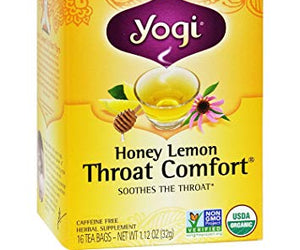 Yogi Throat Comfort Herbal Tea Caffeine Free Honey Lemon - 16 Tea Bags - Case Of 6