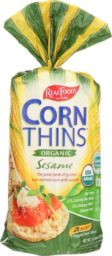 Real Foods: Corn Thin Sesame Organic, 5.3 Oz