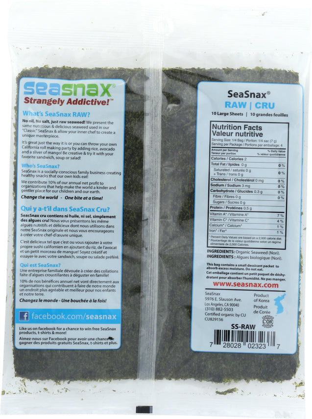 Sea Snax: Organic Raw Nori, 1 Oz