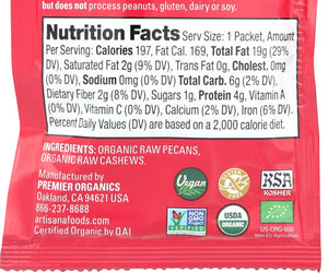 Artisana Organics: Raw Pecan Nut Butter With Cashews Snack Pack, 1.06 Oz