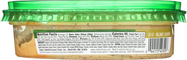 Cedar's: Organic Jalapeno Hommus With Toppings, 10 Oz - RubertOrganics