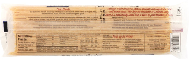 Delallo: Pasta Semolina Spaghetti Organic, 16 Oz