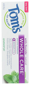 Tom's Of Maine: Whole Care Spearmint Gel Anticavity Toothpaste, 4 Oz