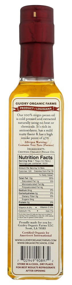 Guidry Organic Farms: Organic Pecan Oil, 250 Ml