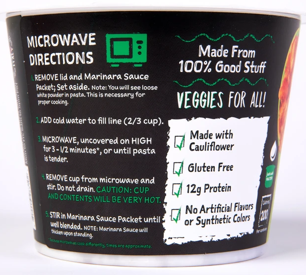 Veggiecraft Farms: Pasta Made With Cauliflower Marinara Cup, 2.05 Oz