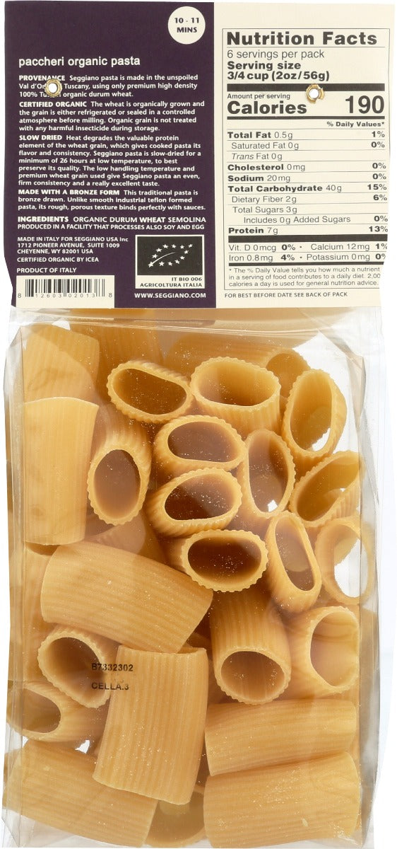 Seggiano: Organic Paccheri Pasta, 13.2 Oz