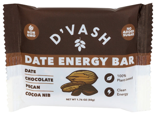 Dvash Organics: Chocolate Pecan Cocoa Nib Date Energy Bar, 1.76 Oz