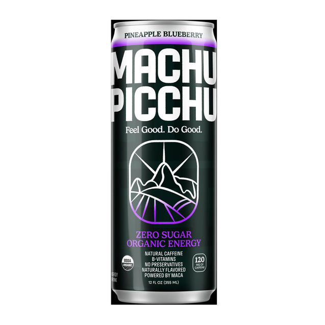 Machu Picchu: Pineapple Blueberry Zero Sugar Organic Energy Drink, 12 Fo