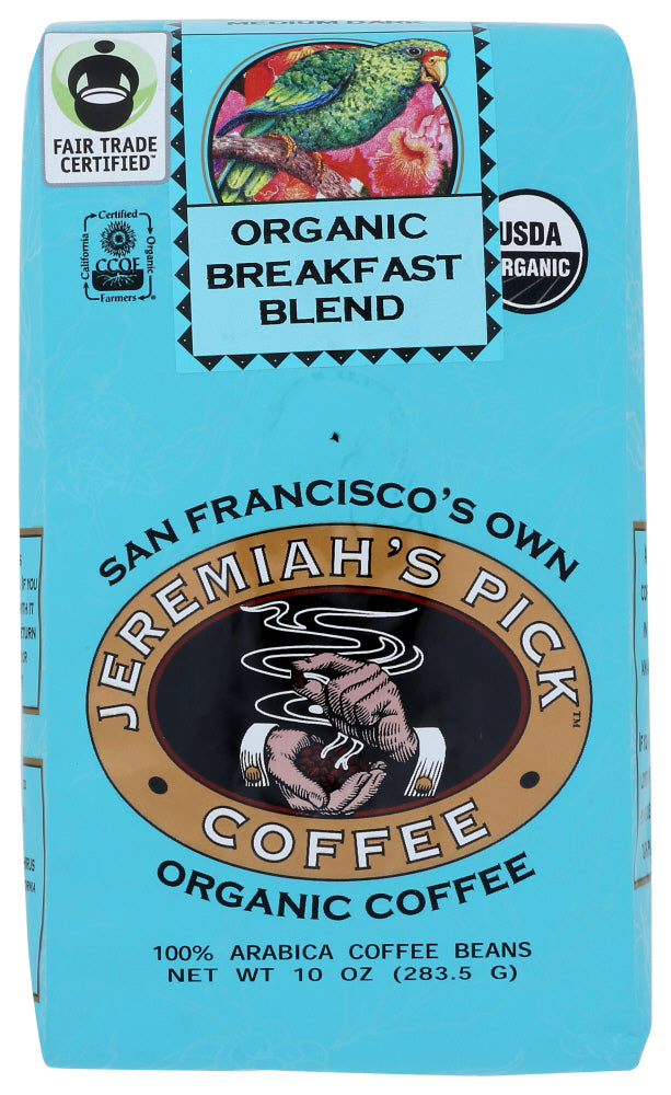 Jeremiahs Pick Coffee: Coffee Whole Bean Breakfast Organic, 10 Oz