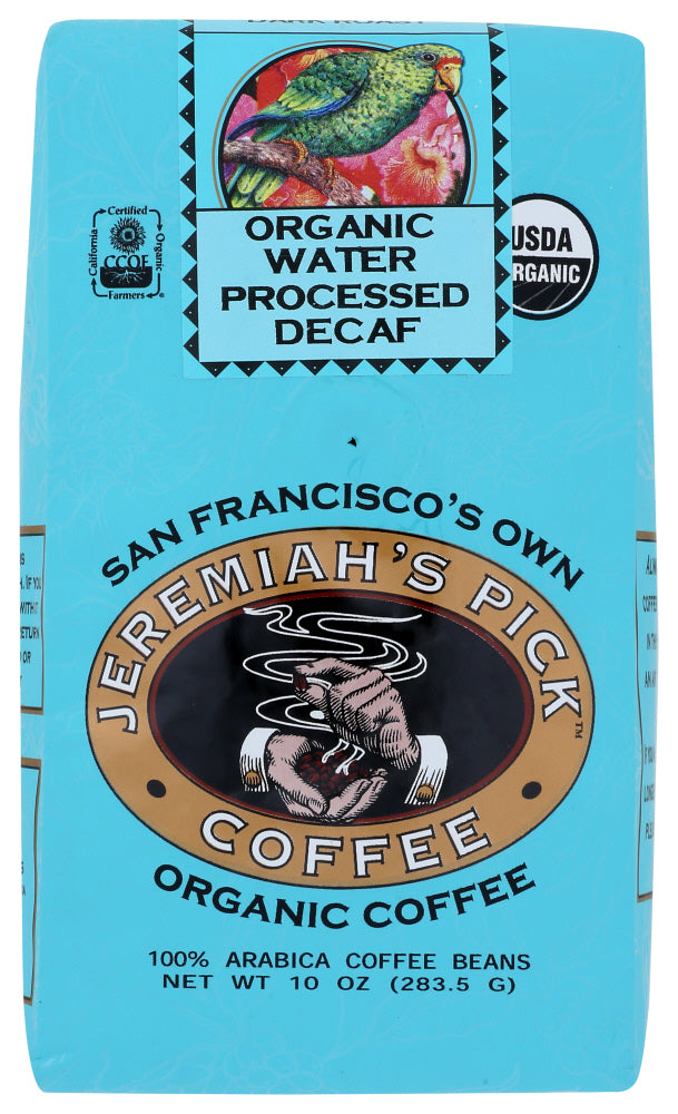 Jeremiahs Pick Coffee: Coffee Whole Bean Decaffeinated Water Process Organic, 10 Oz