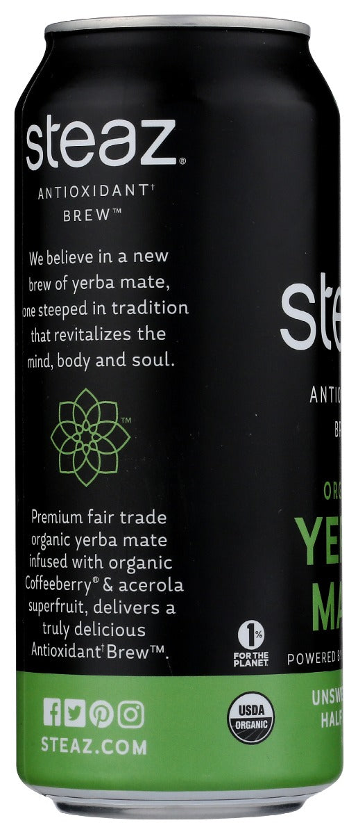 Steaz: Organic Unsweetened Half & Half Yerba Mate, 16 Oz