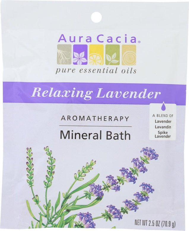 Aura Cacia: Aromatherapy Mineral Bath Relaxing Lavender, 2.5 Oz - RubertOrganics