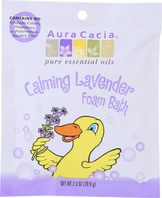 Aura Cacia: Lavender Essential Oil Calming Foam Bath, 2.5 Oz - RubertOrganics