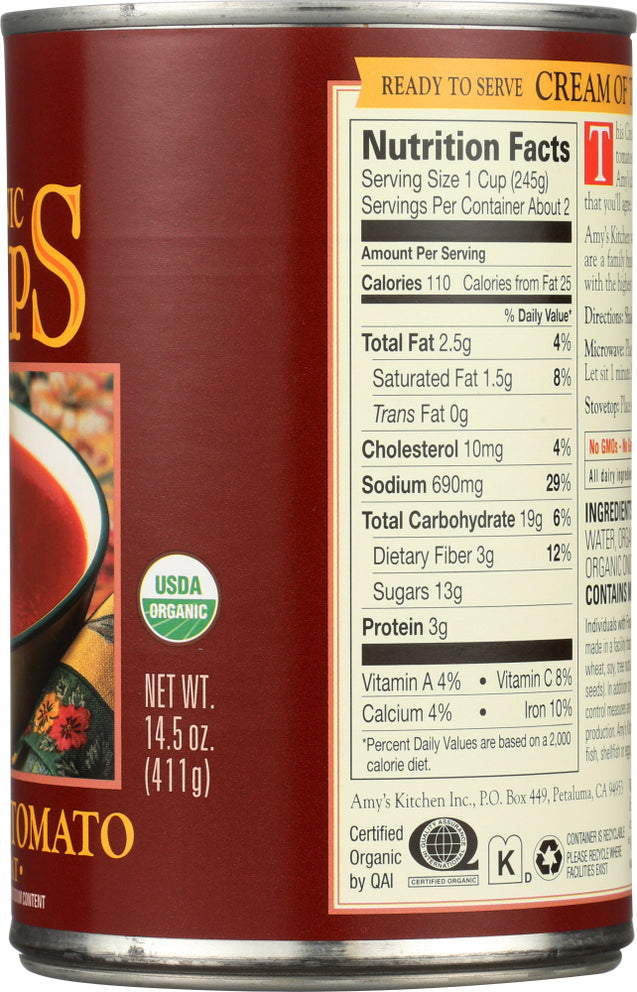 Amy's: Organic Soup Low Fat Cream Of Tomato, 14.5 Oz