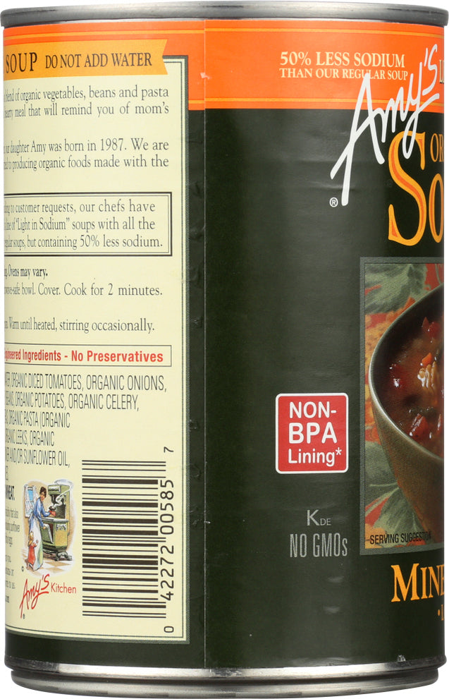 Amy's: Organic Soup Low Fat Minestrone Light In Sodium, 14.1 Oz