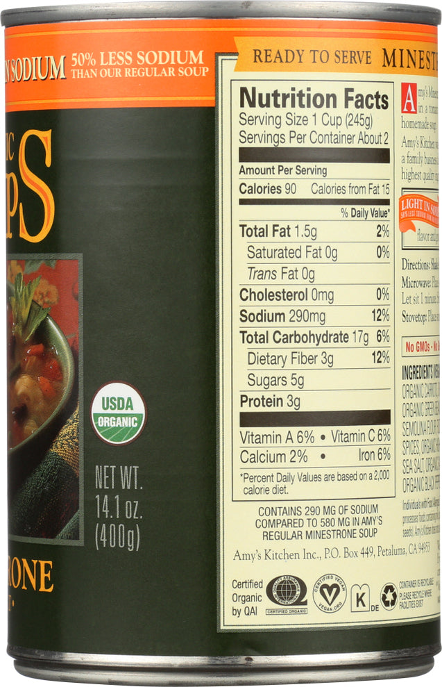 Amy's: Organic Soup Low Fat Minestrone Light In Sodium, 14.1 Oz