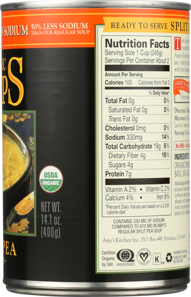 Amy's: Organic Soup Low Fat Light In Sodium Split Pea, 14.1 Oz