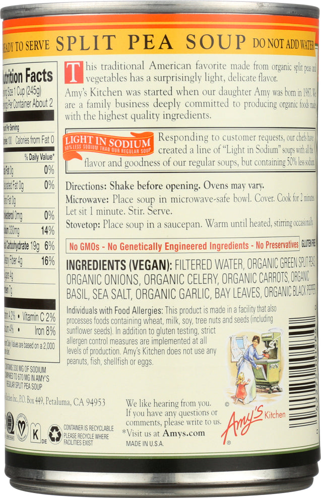 Amy's: Organic Soup Low Fat Light In Sodium Split Pea, 14.1 Oz