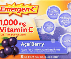 Emergen-c: 1000 Mg Vitamin C Acai Berry 30 Packets, 8.9 Oz - RubertOrganics