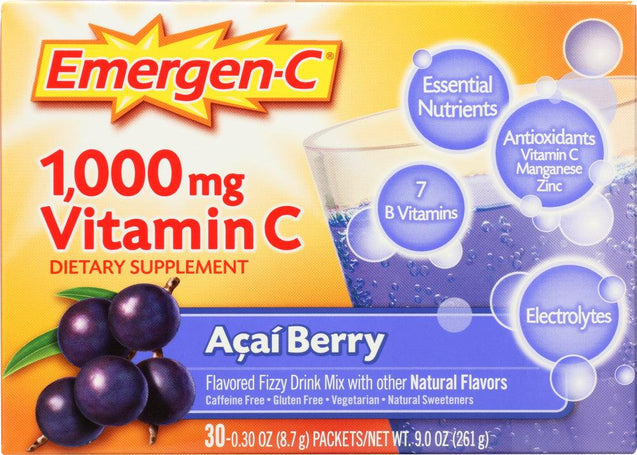 Emergen-c: 1000 Mg Vitamin C Acai Berry 30 Packets, 8.9 Oz - RubertOrganics