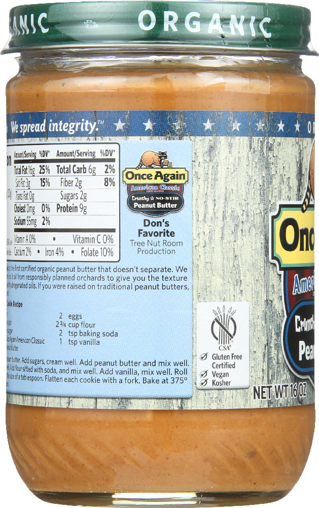 Once Again: Organic American Classic Crunchy Peanut Butter, 16 Oz