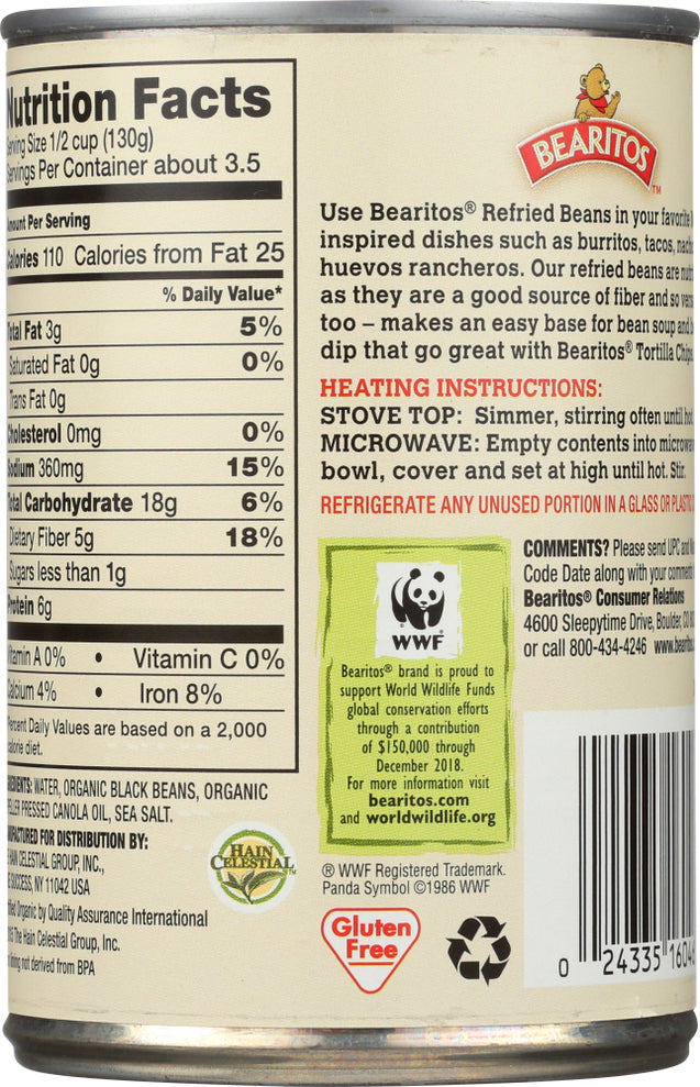 Little Bear: Bearitos Organic Refried Black Beans Vegetarian, 16 Oz