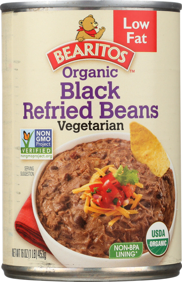 Little Bear: Bearitos Organic Refried Black Beans Vegetarian, 16 Oz