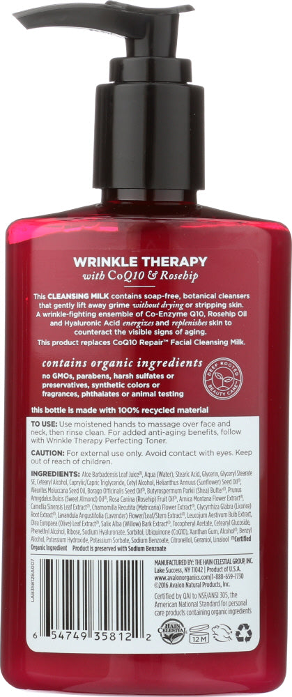Avalon Organics: Wrinkle Therapy Cleansing Milk With Coq10 & Rosehip, 8.5 Oz