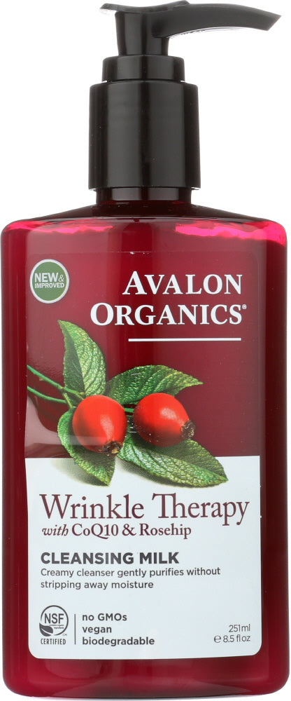 Avalon Organics: Wrinkle Therapy Cleansing Milk With Coq10 & Rosehip, 8.5 Oz