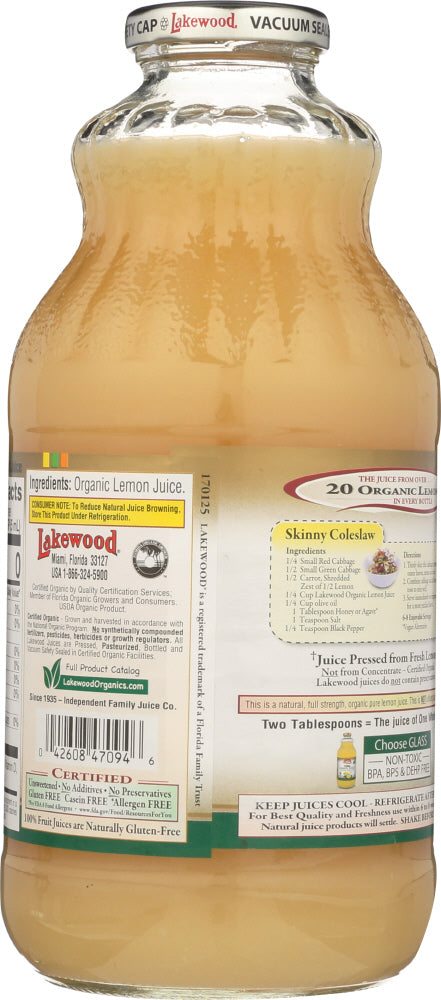 Lakewood Organic: Pure Lemon Juice, 32 Oz