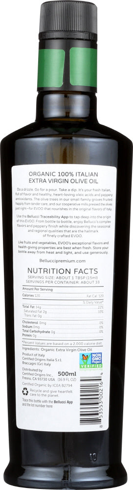 Bellucci: Premium Certified Organic Extra Virgin Olive Oil, 16.9 Oz