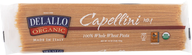 Delallo: Organic Pasta Capellini Whole Wheat No.1, 16 Oz