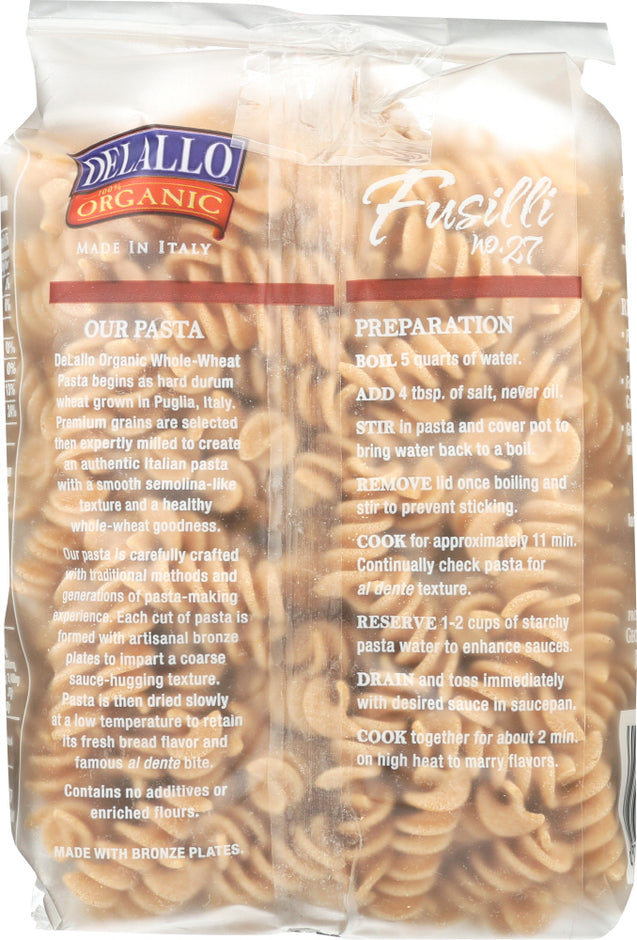 Delallo: Organic Whole Wheat Fusilli Pasta No.27, 16 Oz