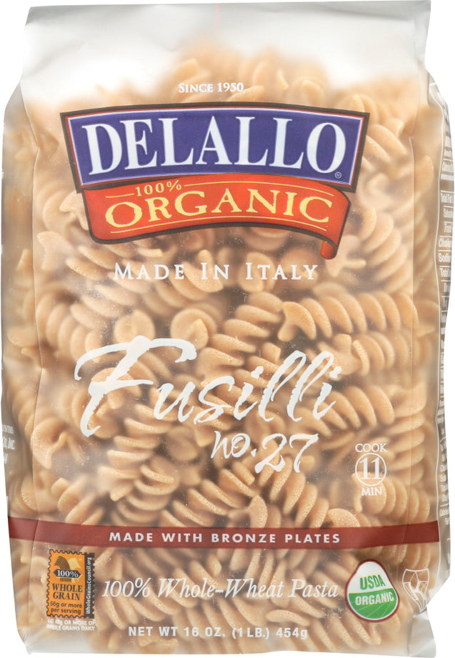 Delallo: Organic Whole Wheat Fusilli Pasta No.27, 16 Oz