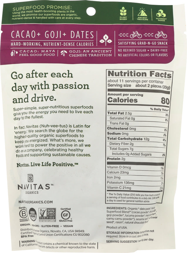 Navitas: Naturals Organic Power Snack Cacao Goji, 8 Oz