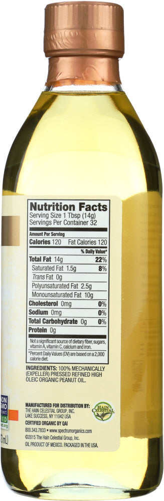 Spectrum Culinary: Organic Peanut Oil Refined, 16 Oz