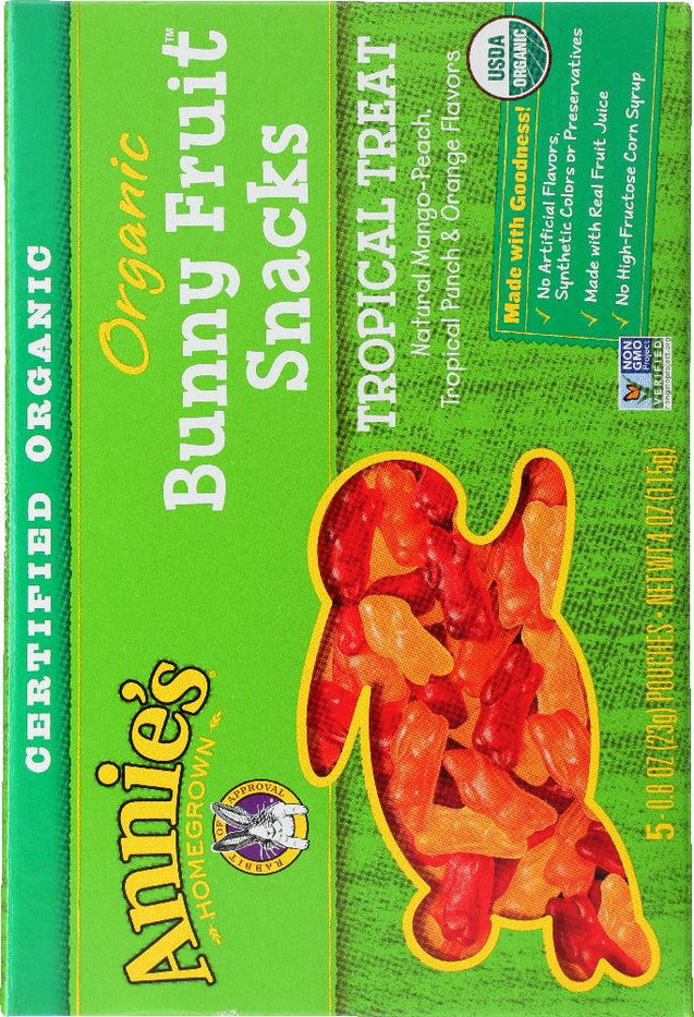 Annie's Homegrown: Organic Bunny Fruit Snacks Tropical Treat, 4 Oz - RubertOrganics