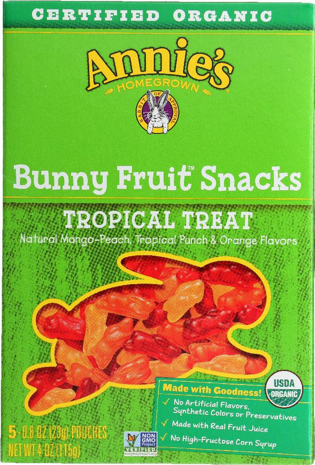 Annie's Homegrown: Organic Bunny Fruit Snacks Tropical Treat, 4 Oz - RubertOrganics