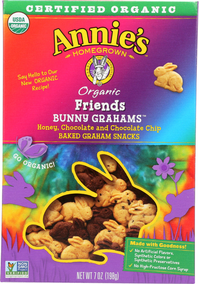 Annies Homegrown: Friends Organic Bunny Grahams Honey Chocolate & Chocolate Chip, 7 Oz