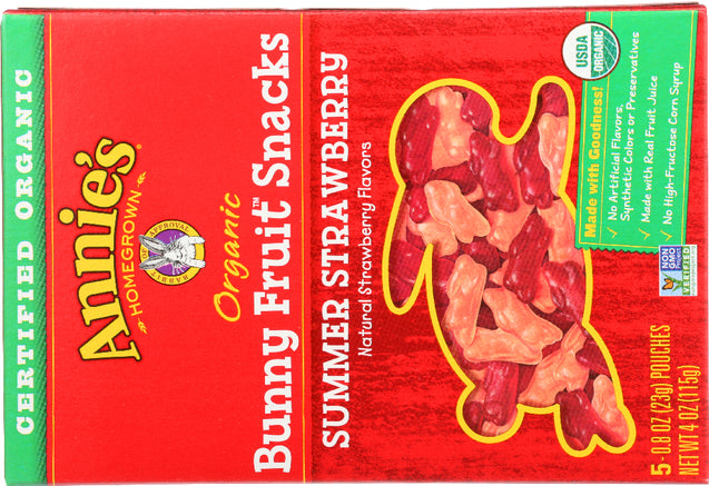 Annies Homegrown: Organic Bunny Fruit Snacks Summer Strawberry, 4 Oz