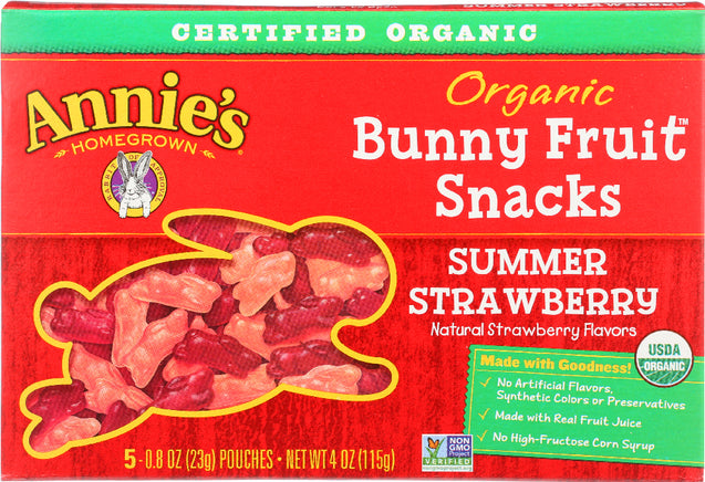 Annies Homegrown: Organic Bunny Fruit Snacks Summer Strawberry, 4 Oz