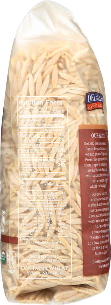 Delallo: Orzo No. 65 100% Organic Whole Wheat Pasta, 16 Oz