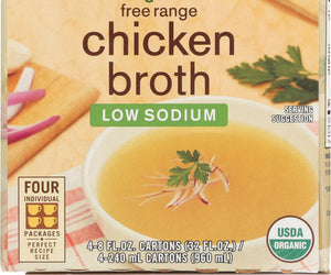 Pacific Foods: Organic Free Range Chicken Broth Low Sodium 4 Count (8 Oz Each), 32 Oz