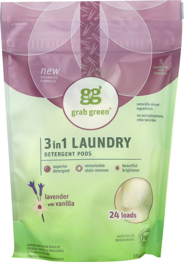 Grabgreen: 3-in-1 Laundry Detergent Pods Lavender 24 Loads, 15.2 Oz - RubertOrganics